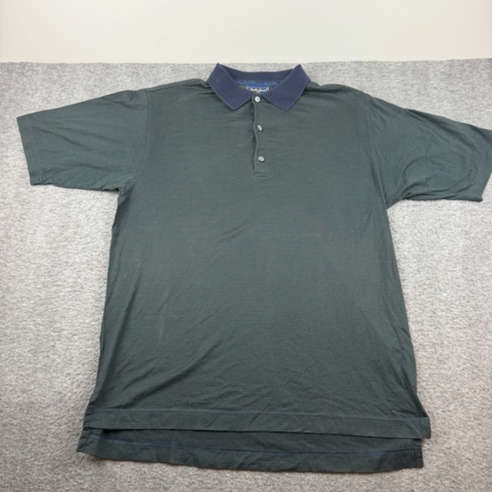 Bobby Jones Polo Shirt Men's Small Green Navy Striped Players Golf Short‎ Sleeve